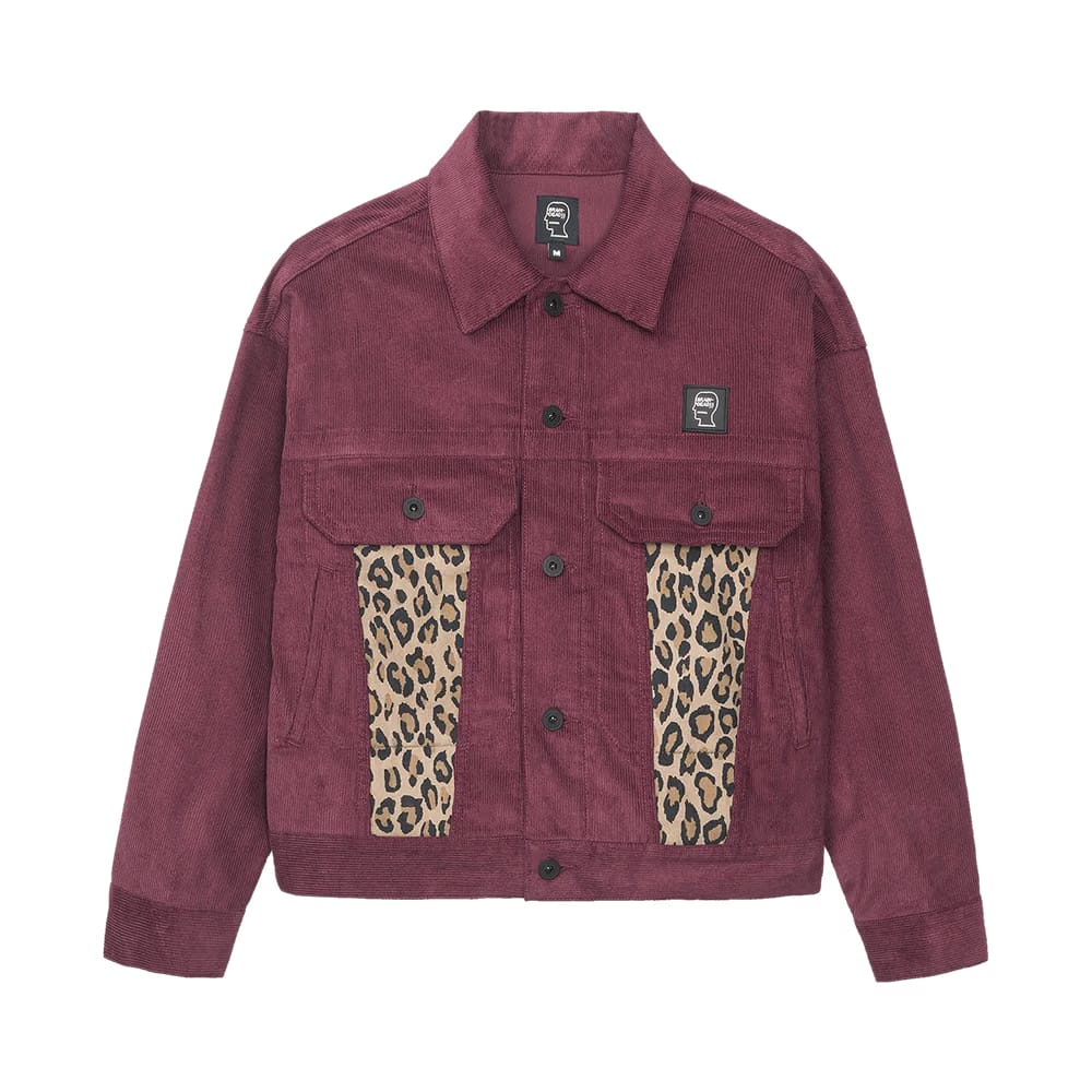 Brain Dead Corduroy Leopard Contrast Trucker Jacket Maroon/Leopard