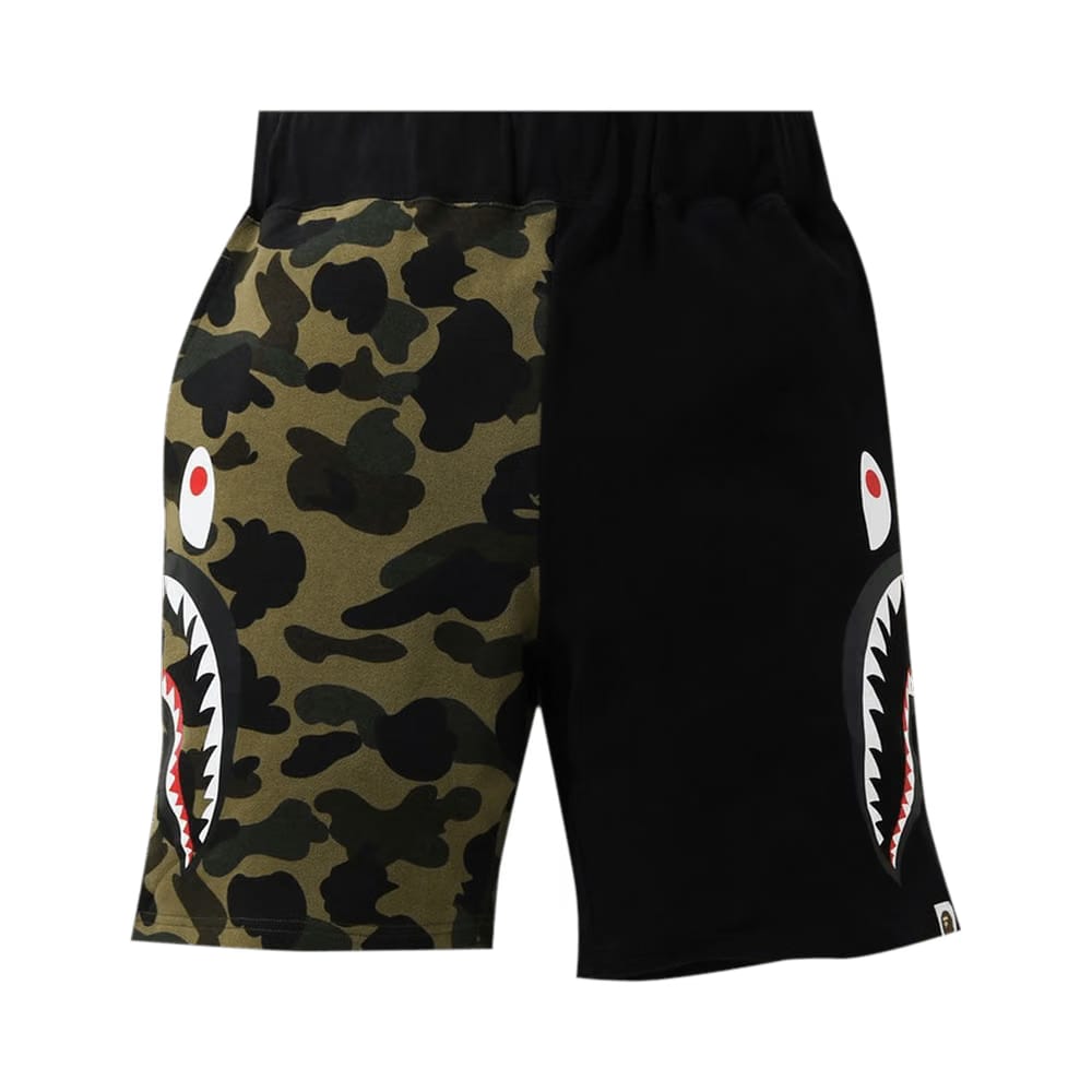 BAPE 1st Camo Half Side Shark Sweat Shorts Green