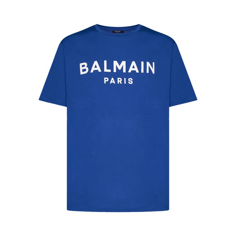 Balmain Straight Fit Printed T-Shirt Blue