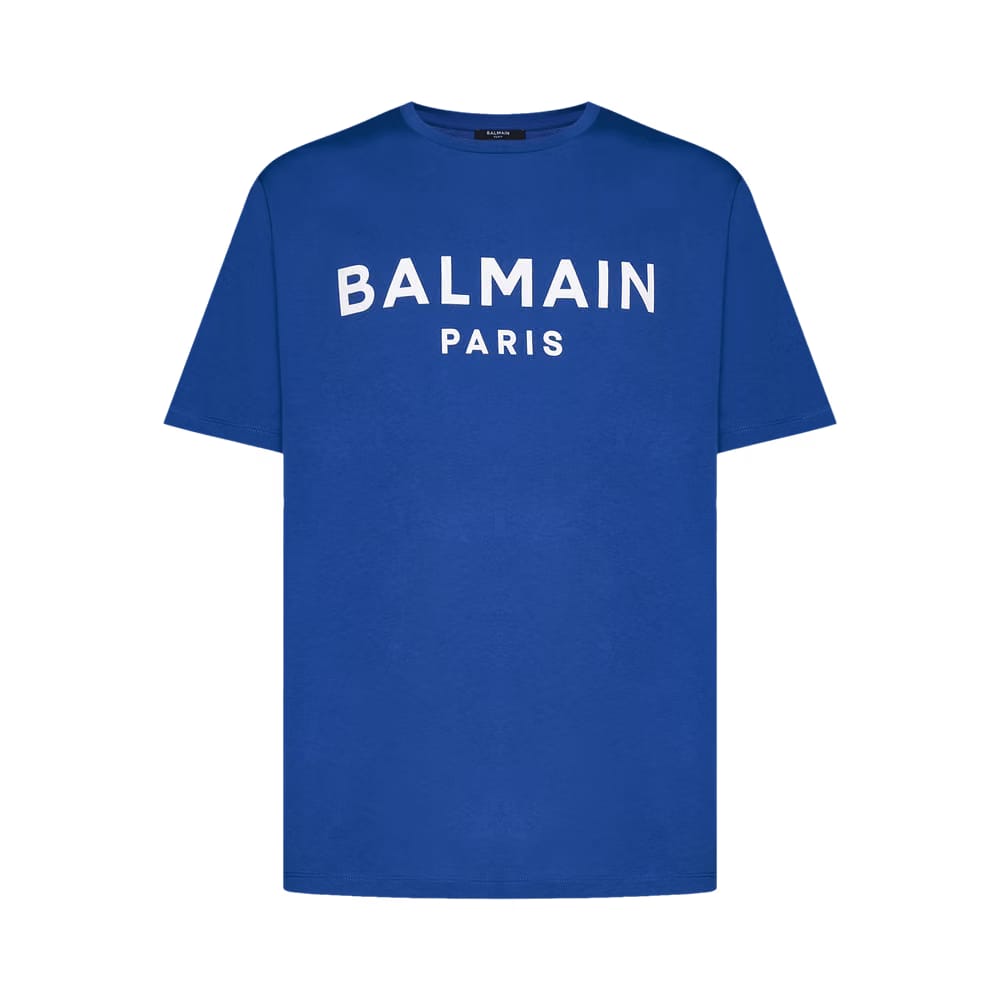 Balmain Straight Fit Printed T-Shirt Blue