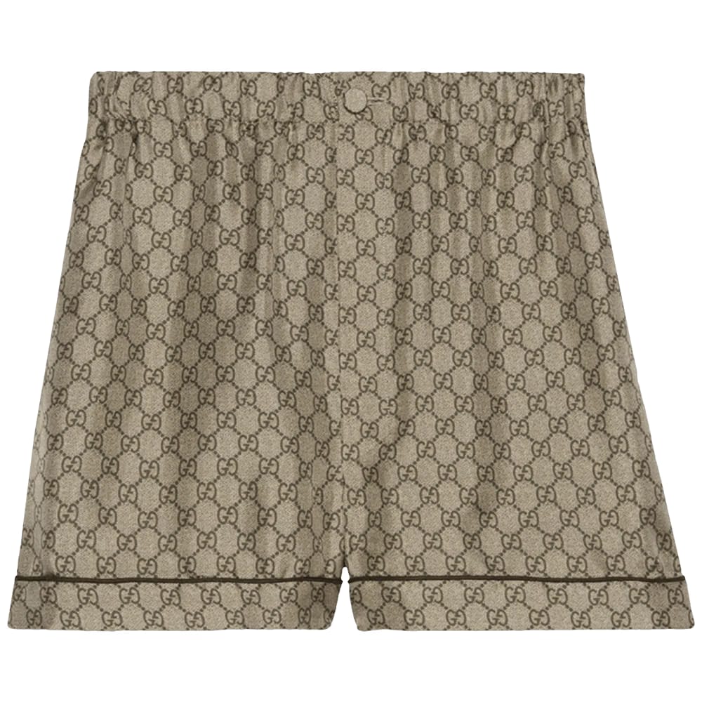 Gucci GG Supreme Silk Shorts Camel/Ebony