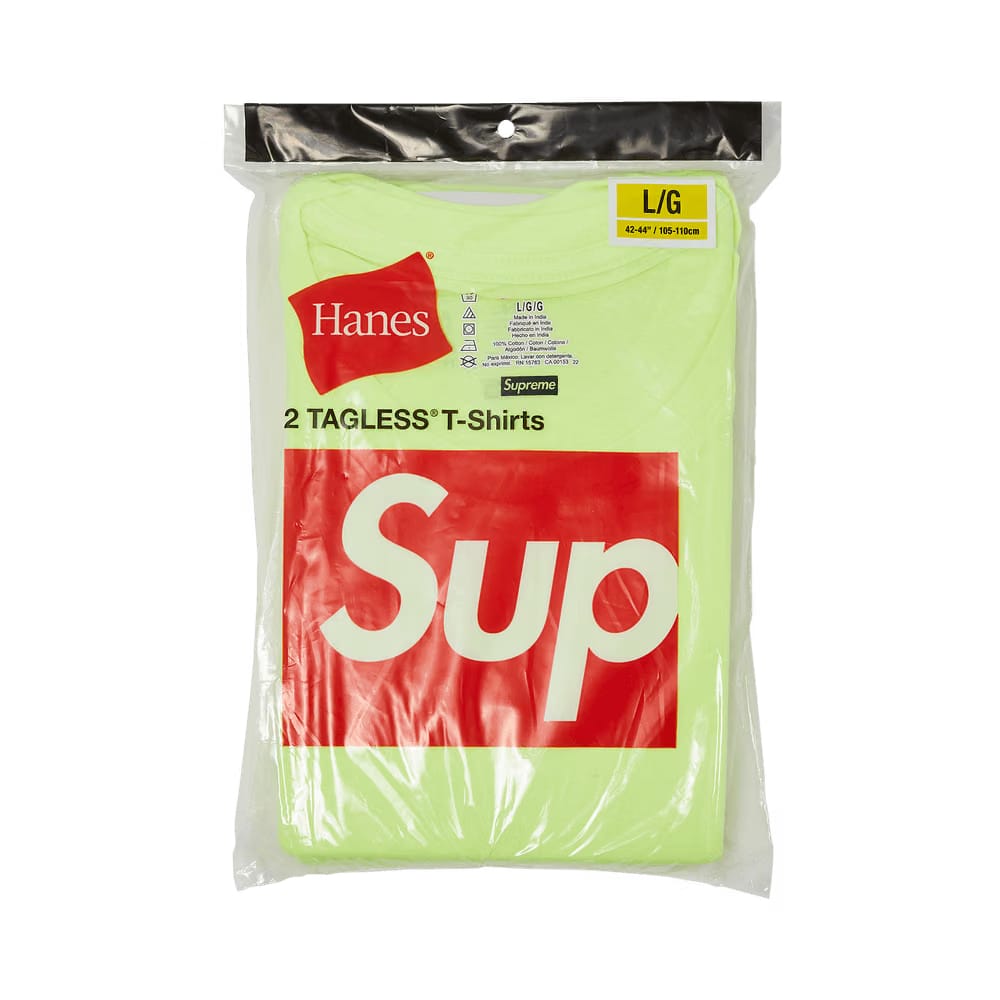 Supreme x Hanes Tagless Tees (2 Pack) Fluorescent Yellow
