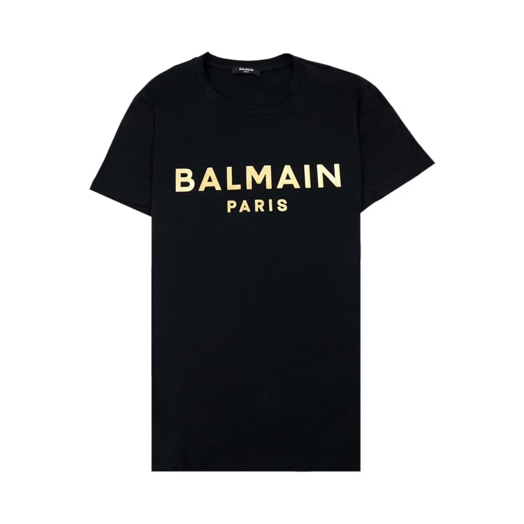 Balmain Logo Print Shorts-Sleeve T-Shirt Black/Gold
