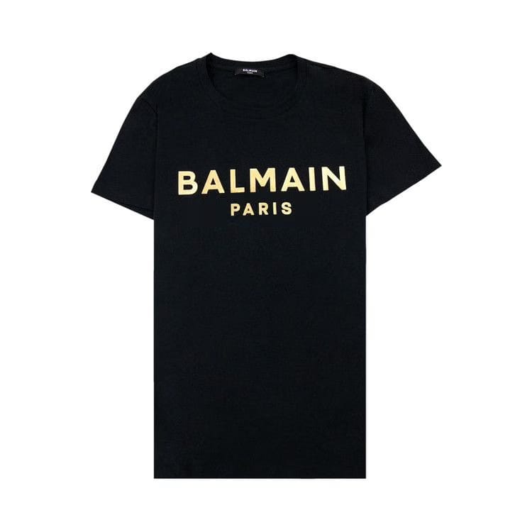 Balmain Logo Print Shorts-Sleeve T-Shirt Black/Gold