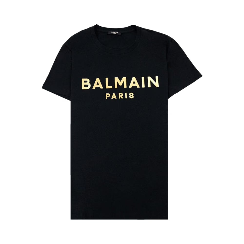 Balmain Logo Print Shorts-Sleeve T-Shirt Black/Gold