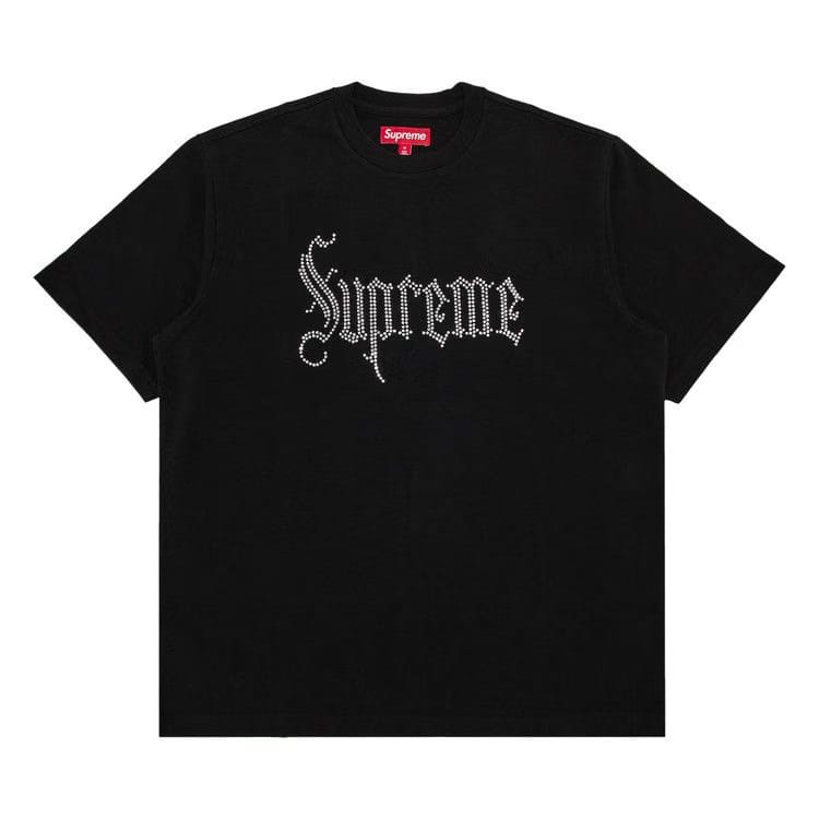 Supreme Rhinestone Shorts-Sleeve Top Black
