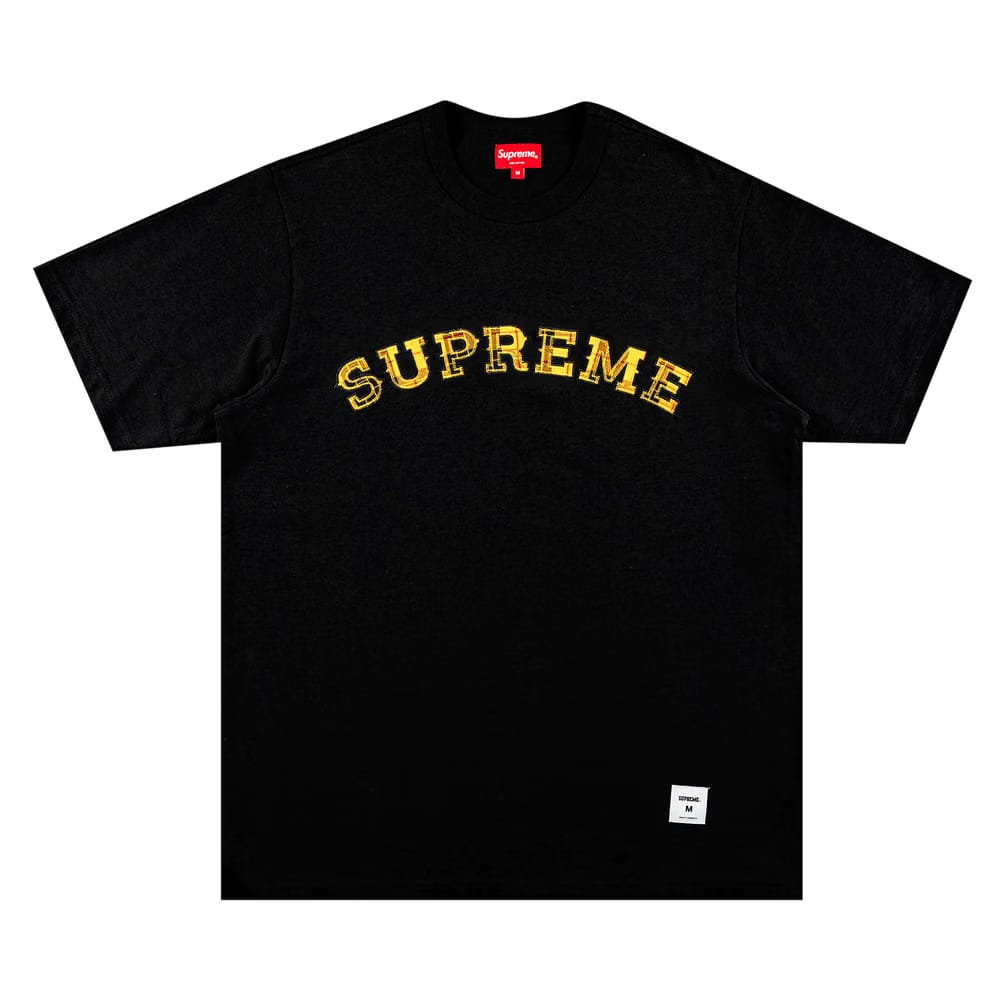 Supreme Plaid Appliqué Shorts-Sleeve Top Black