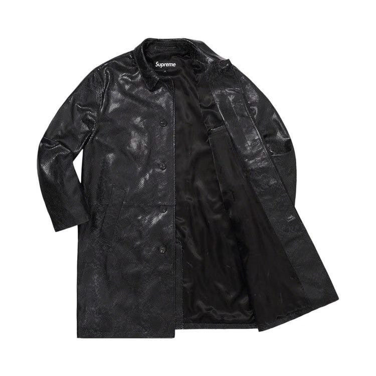 Supreme Leather Snake Trench Coat Black
