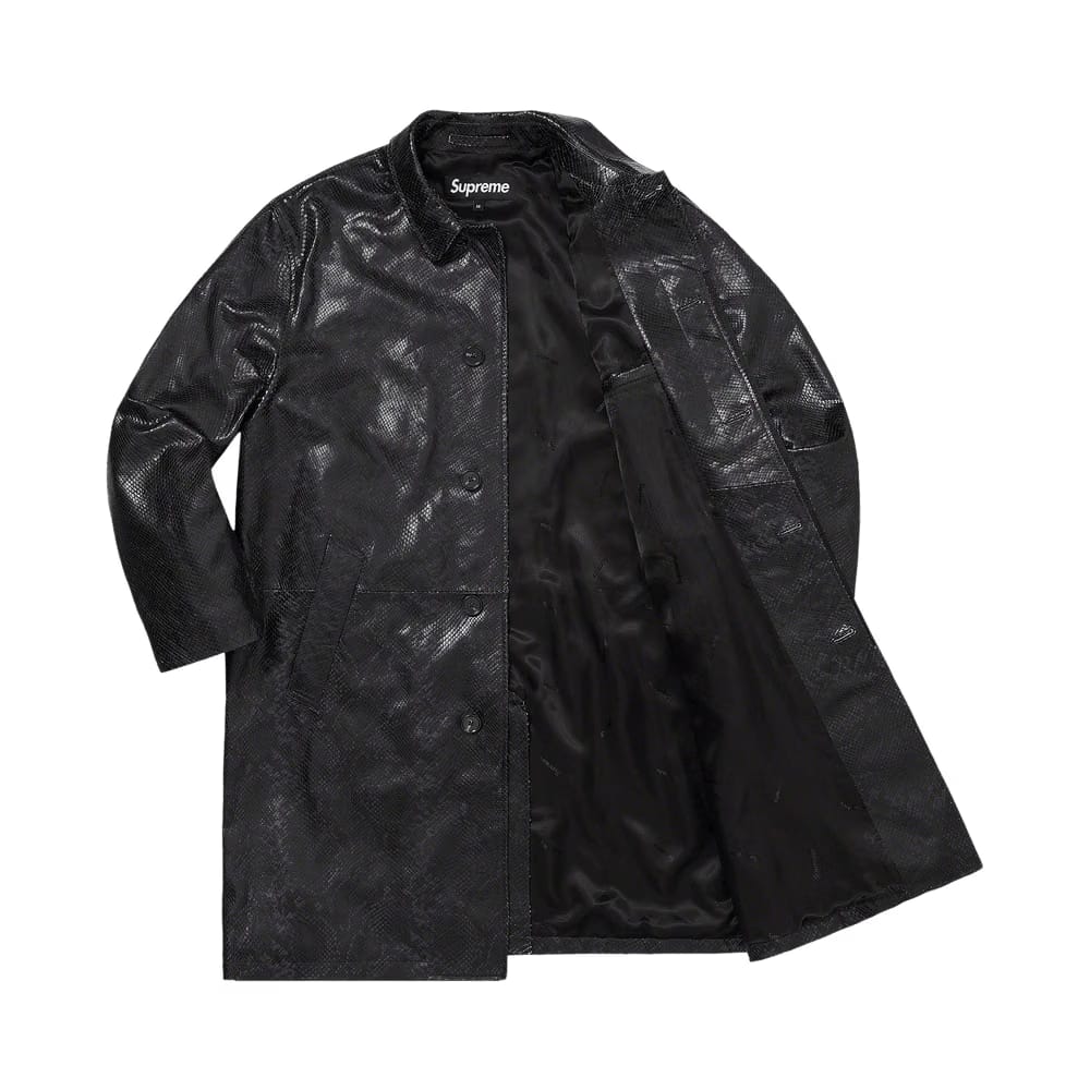 Supreme Leather Snake Trench Coat Black