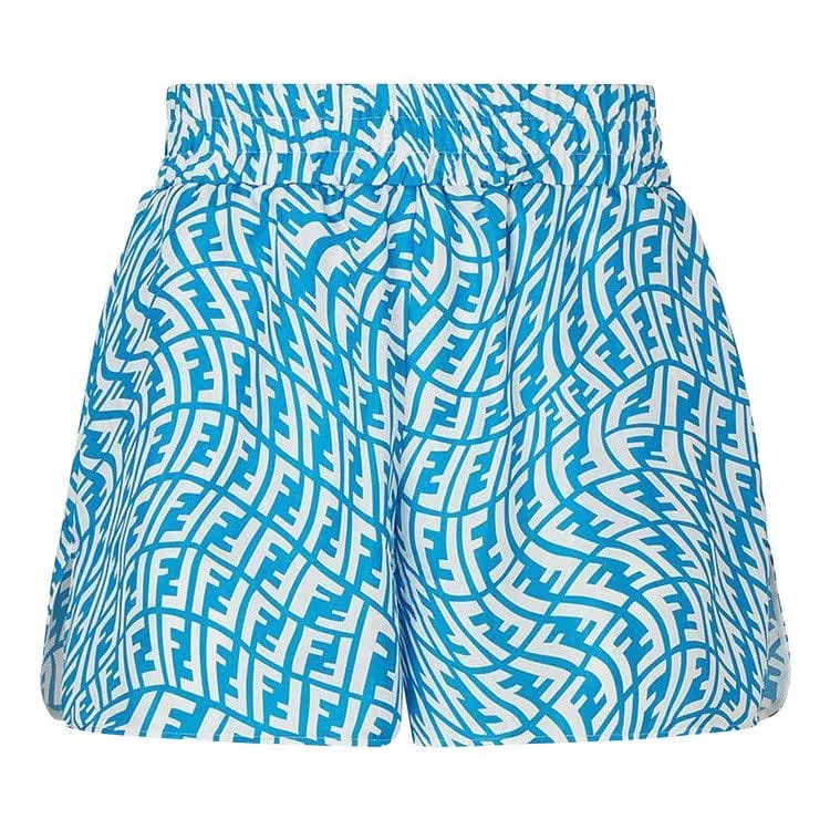 Fendi FF Vertigo Silk Bermuda Shorts Turquoise/White