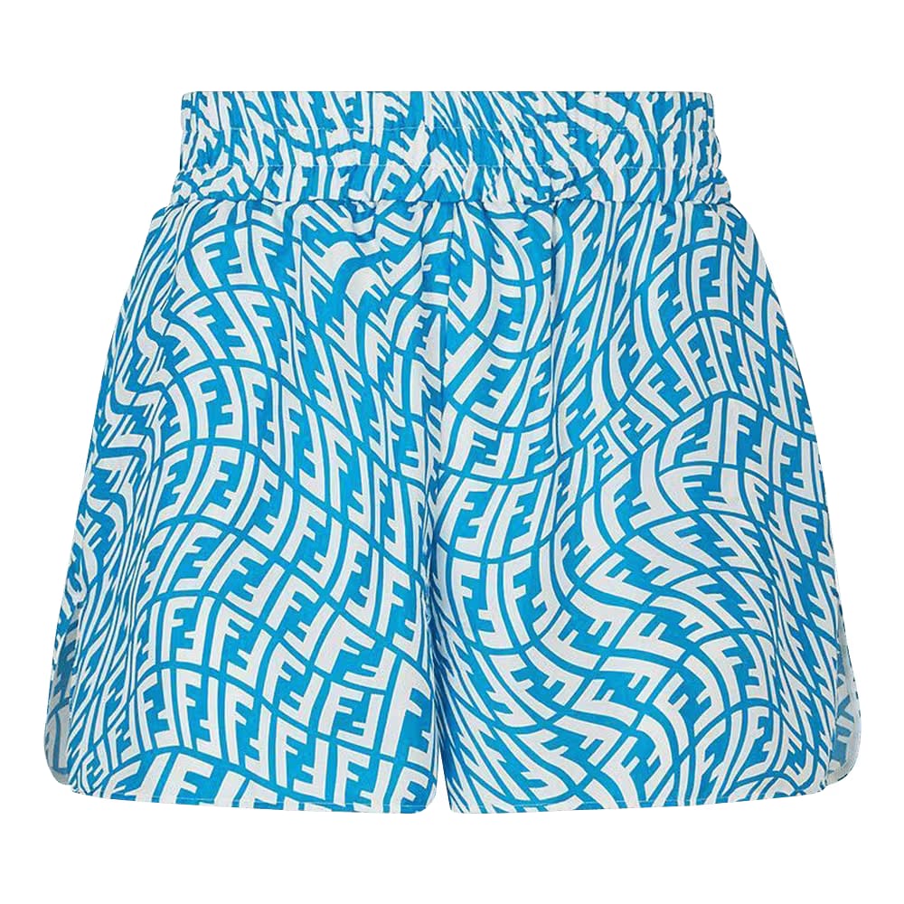 Fendi FF Vertigo Silk Bermuda Shorts Turquoise/White