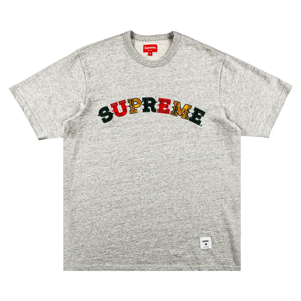 Supreme Plaid Appliqué Shorts-Sleeve Top Heather Grey