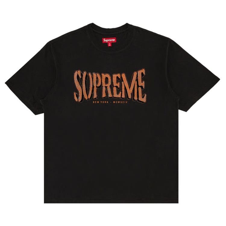 Supreme Flocked Washed Shorts-Sleeve Top Black