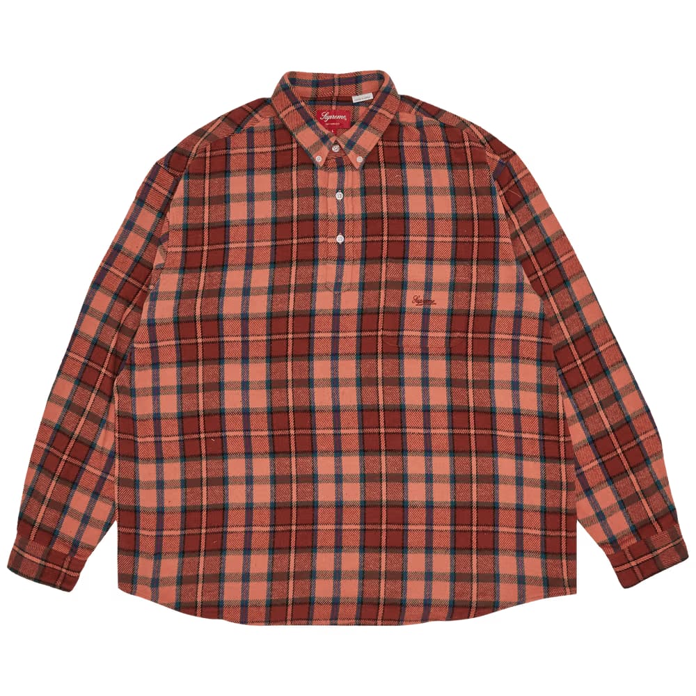 Supreme Pullover Plaid Flannel Shirt Pink
