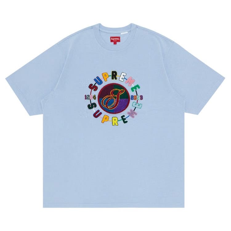 Supreme Chenille Crest Shorts-Sleeve Top Light Blue