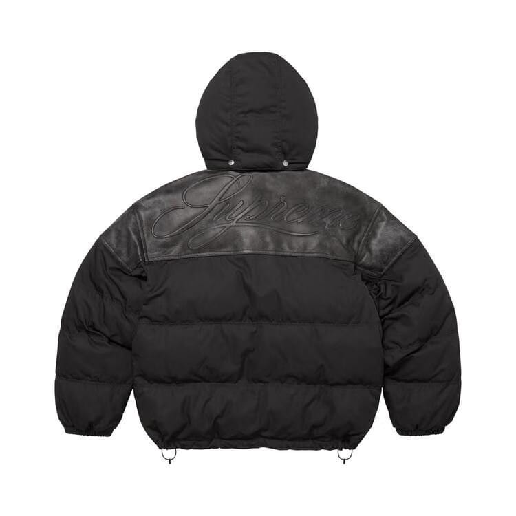 Supreme Leather Yoke Puffer Jacket Black