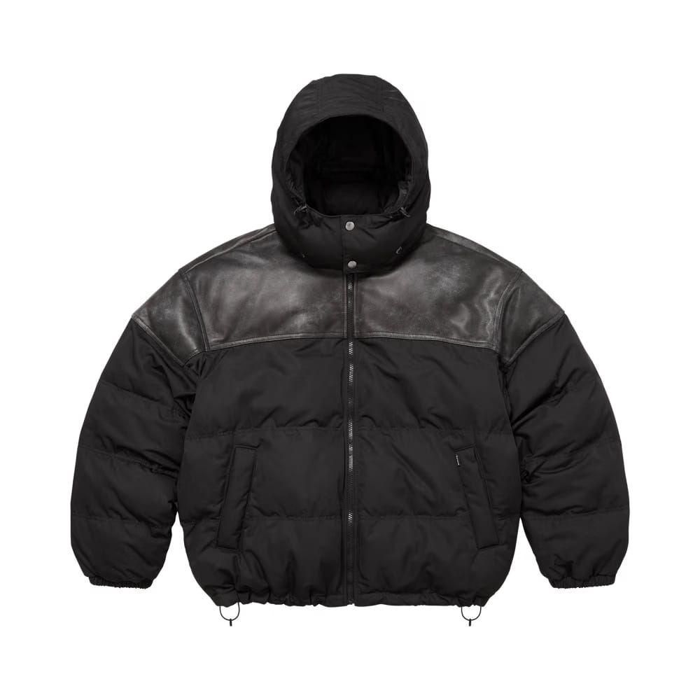 Supreme Leather Yoke Puffer Jacket Black