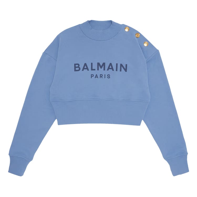 Balmain 3 Button Printed Sweatshirt Blue Clair/Blue Denim