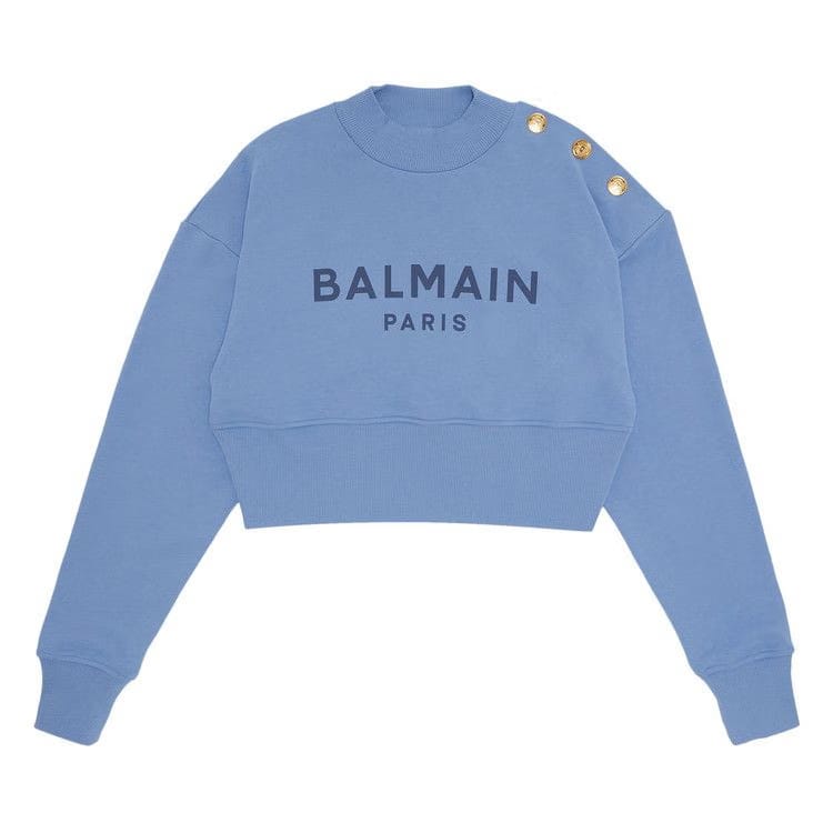 Balmain 3 Button Printed Sweatshirt Blue Clair/Blue Denim