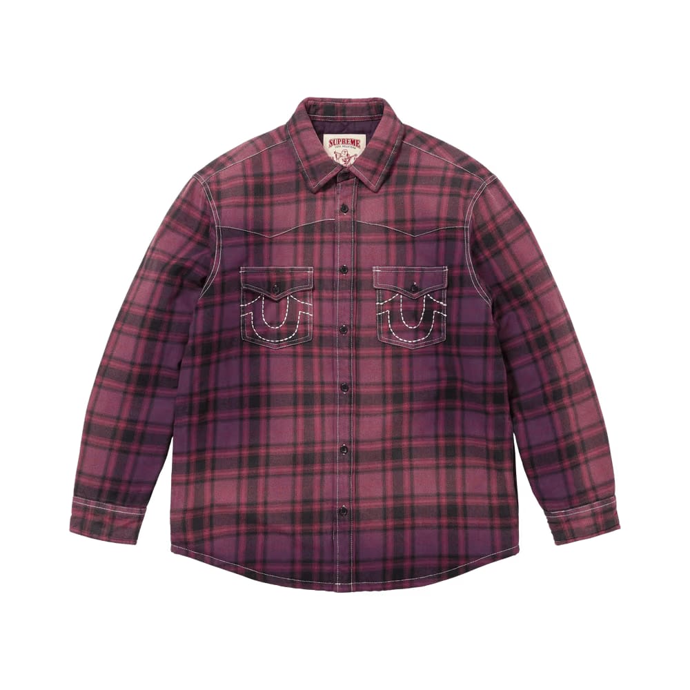 Supreme x True Religion Quilted Lined Plaid Flannel Shirt Purple