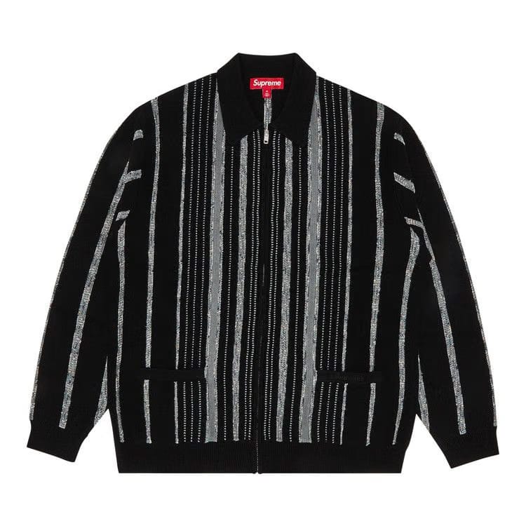 Supreme Speckle Stripe Zip Up Cardigan Black