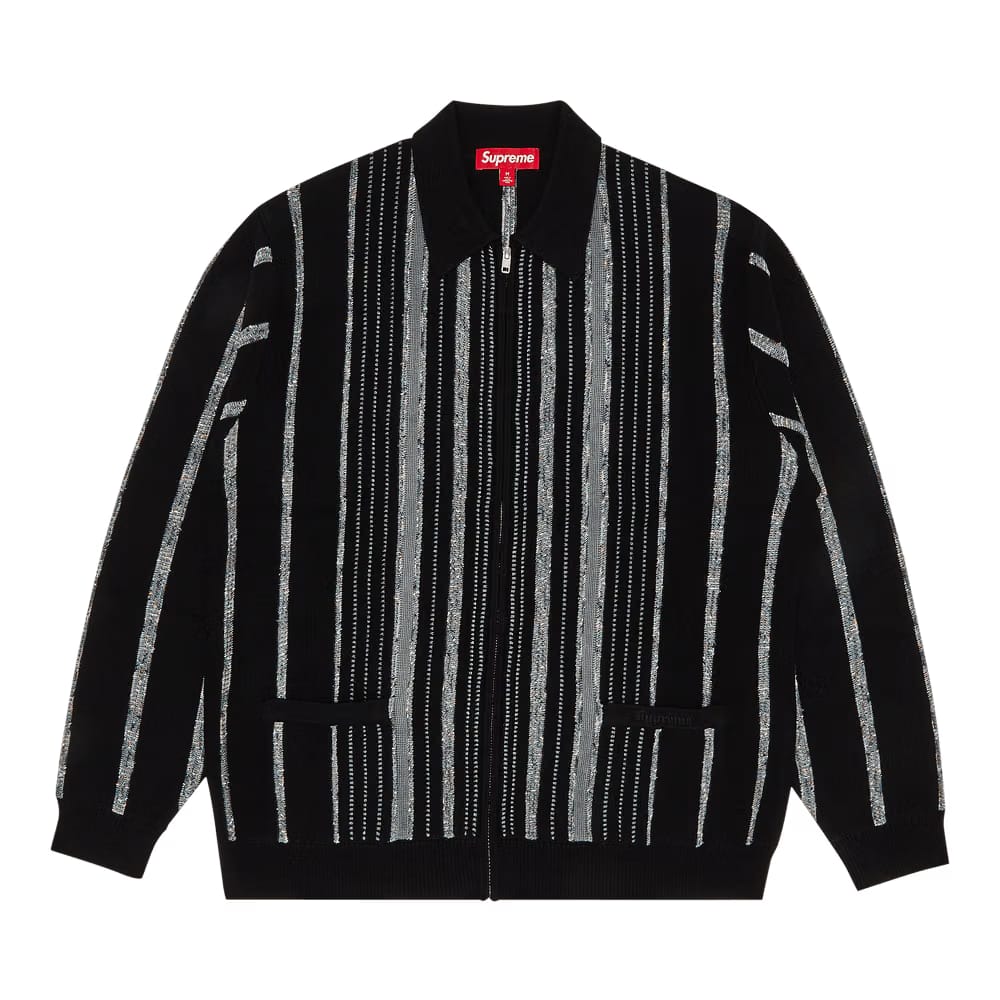 Supreme Speckle Stripe Zip Up Cardigan Black