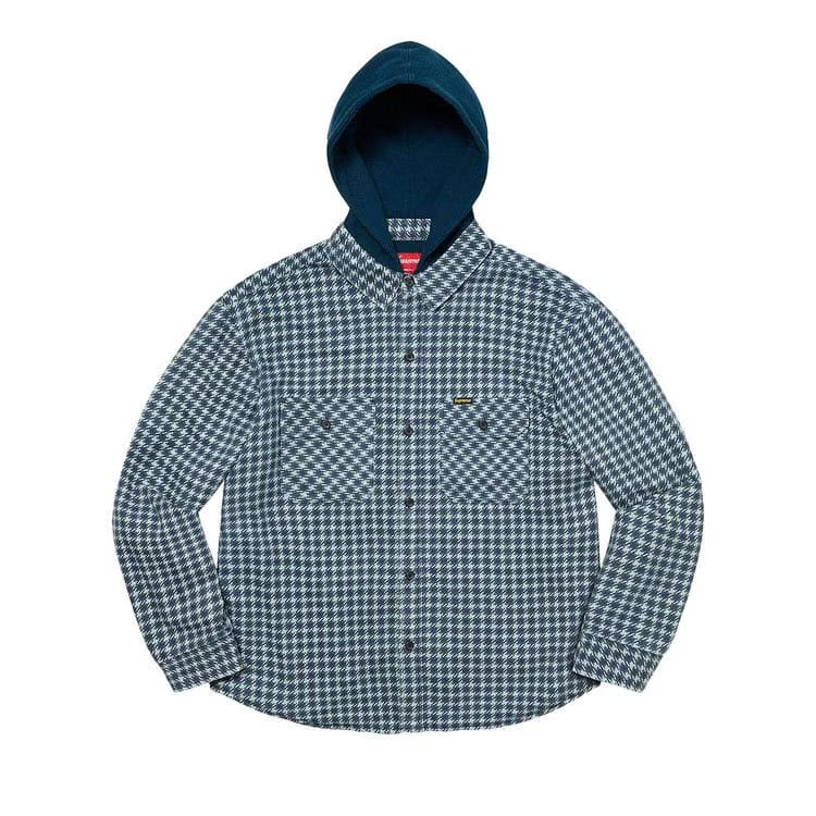 Supreme Houndstooth Flannel Hooded Shirt Light Navy