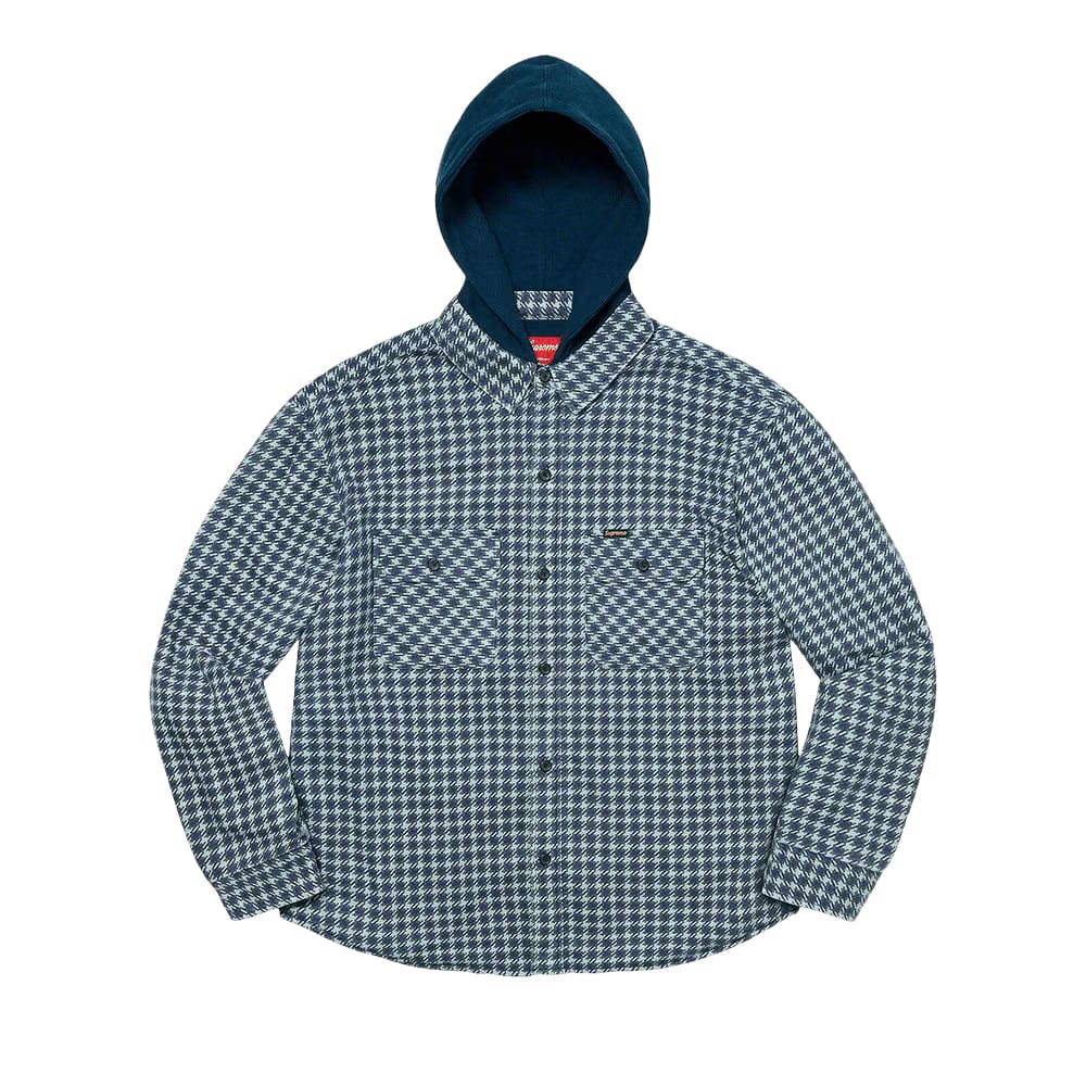 Supreme Houndstooth Flannel Hooded Shirt Light Navy