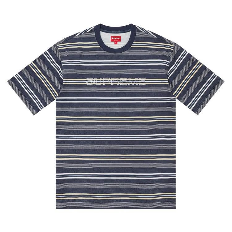 Supreme Dash Stripe Shorts-Sleeve Top Navy