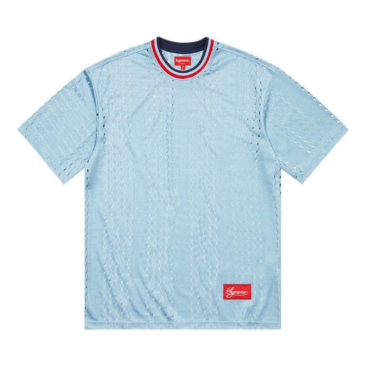 Supreme Preforated Stripe Warm Up Top Light Blue