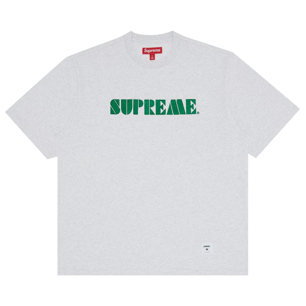 Supreme Stencil Embroidered Shorts-Sleeve Top Ash Grey