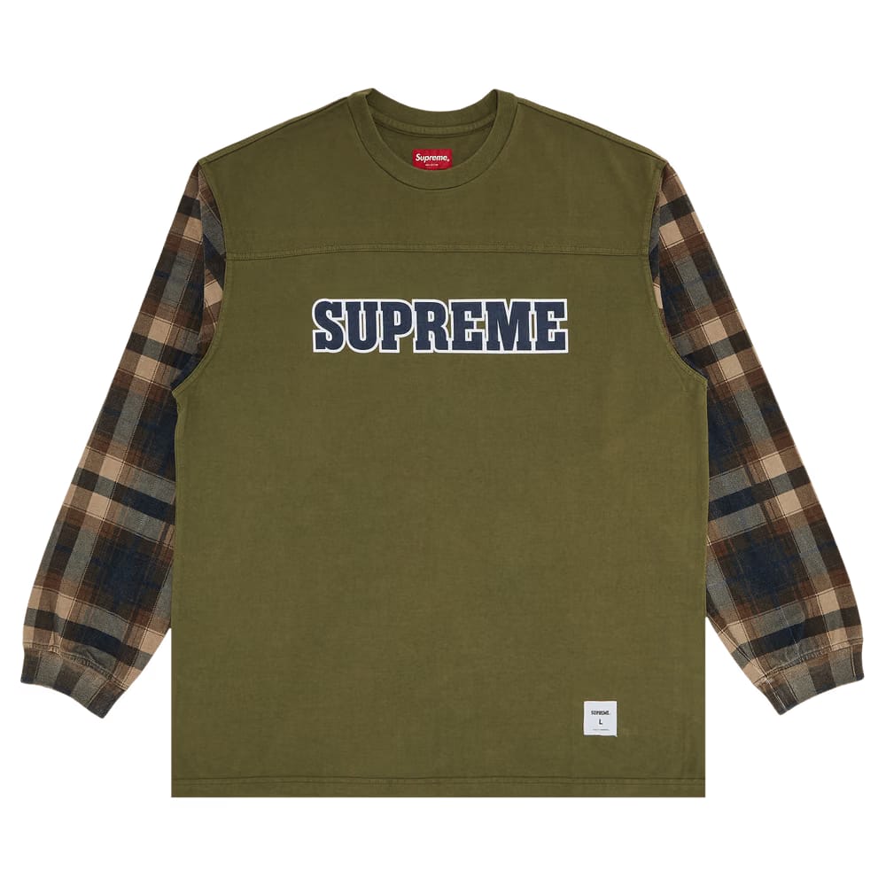 Supreme Plaid Sleeve Long-Sleeve Top Light Olive