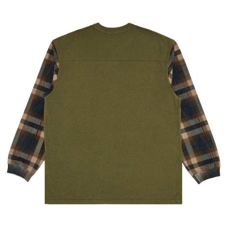 Supreme Plaid Sleeve Long-Sleeve Top Light Olive