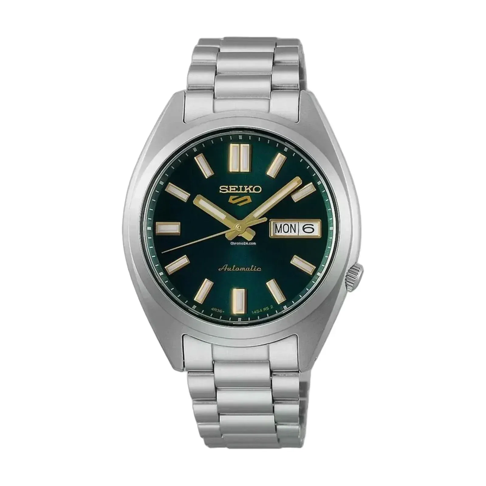 Seiko 5 Sports SNXS Vintage Gold Collection in Green Tie Green Dial Stainless Steel Watch - SRPL57K1