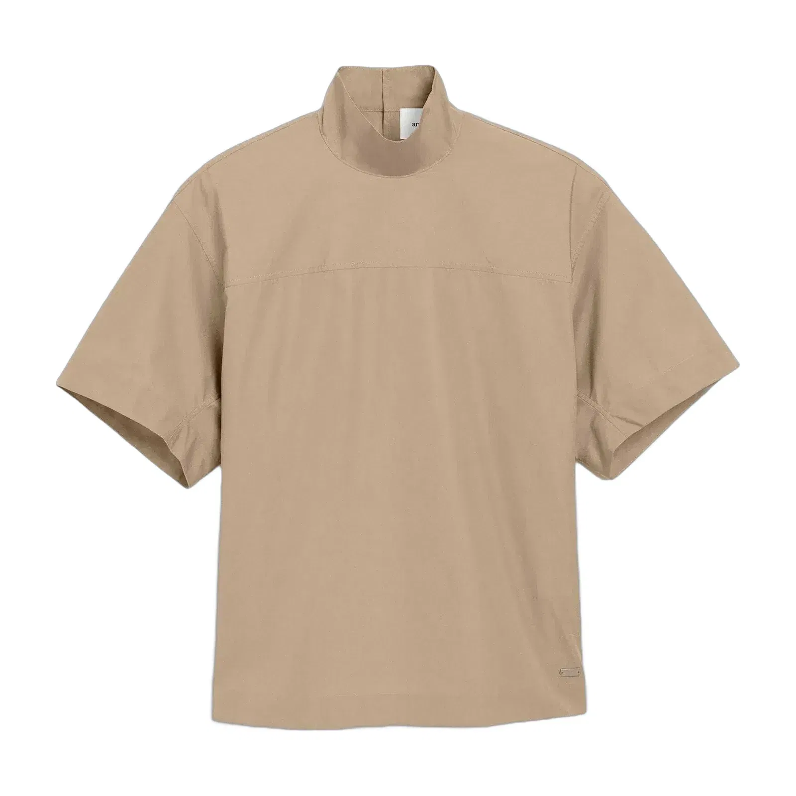 AmiParis Beige Cotton Stand Up Collar Buttoned Top Women's