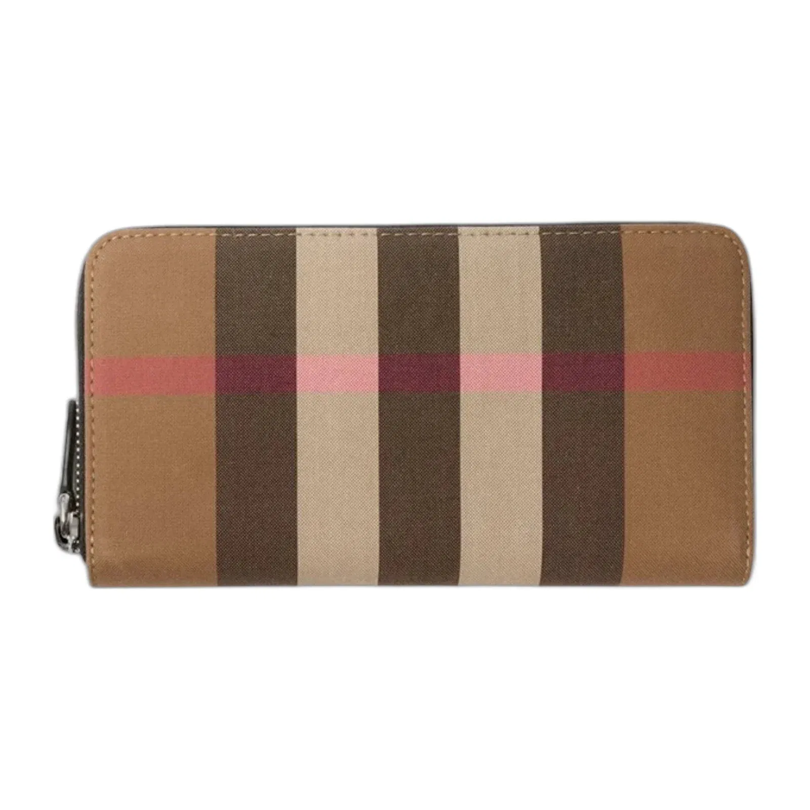 Burberry Check Zip Around Long Wallet Taupe Brown