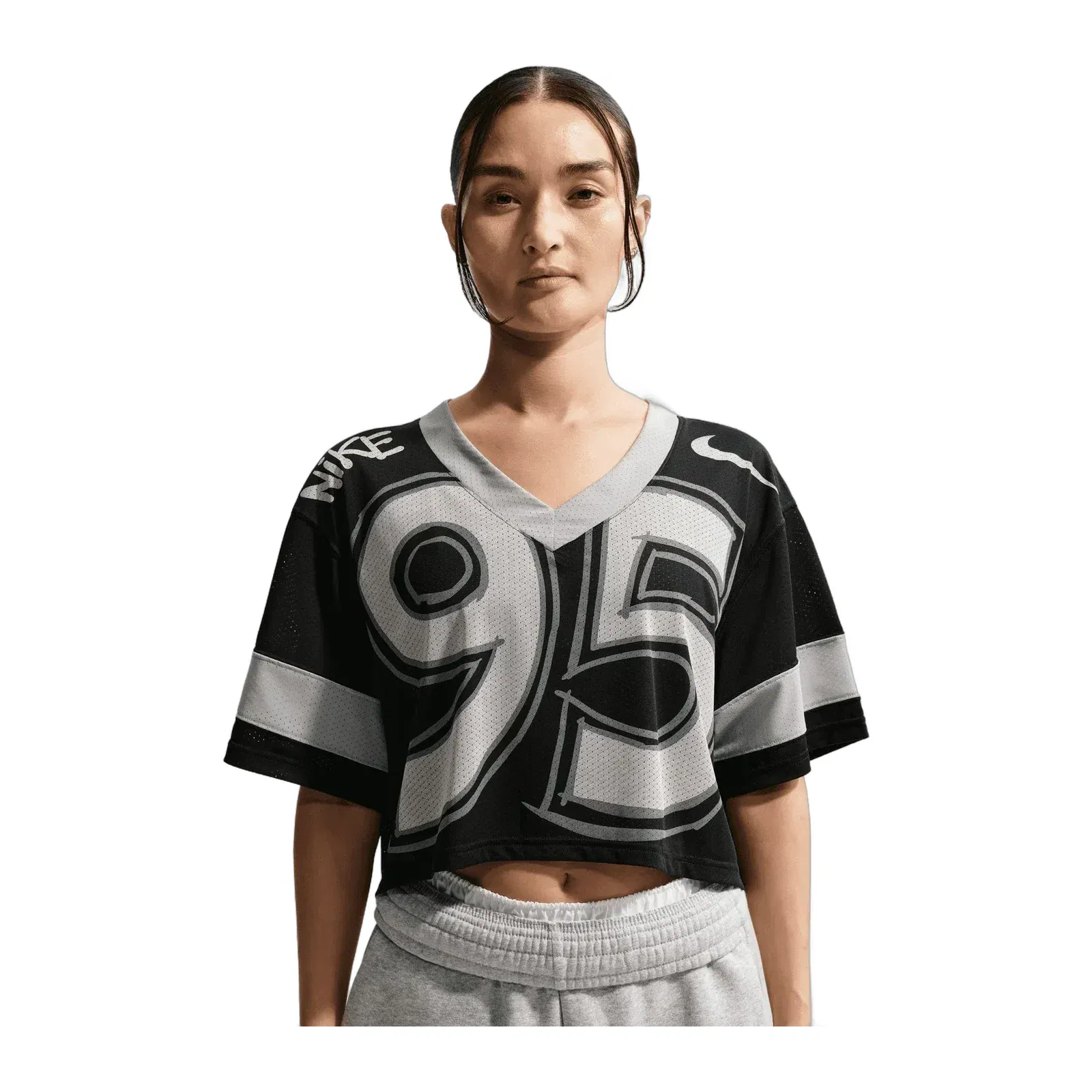 NIKE SPORTSWEAR OVERSIZED CROPPED JERSEY { BLACK LIGHT SMOKE