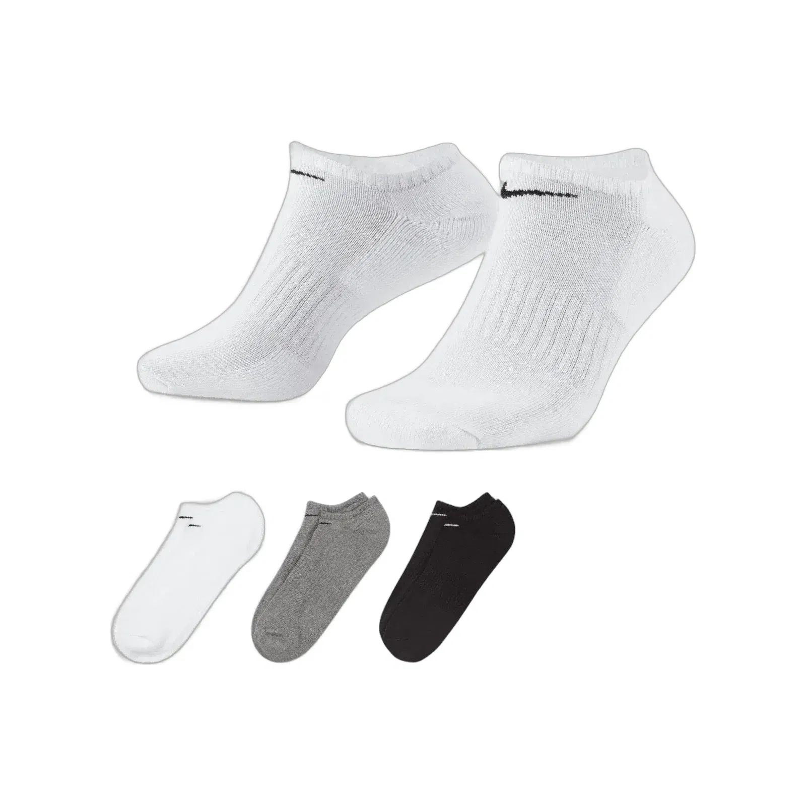 NIKE EVERYDAY CUSHIONED TRAINING NO-SHOW SOCKS { GREY/WHITE/BLACK
