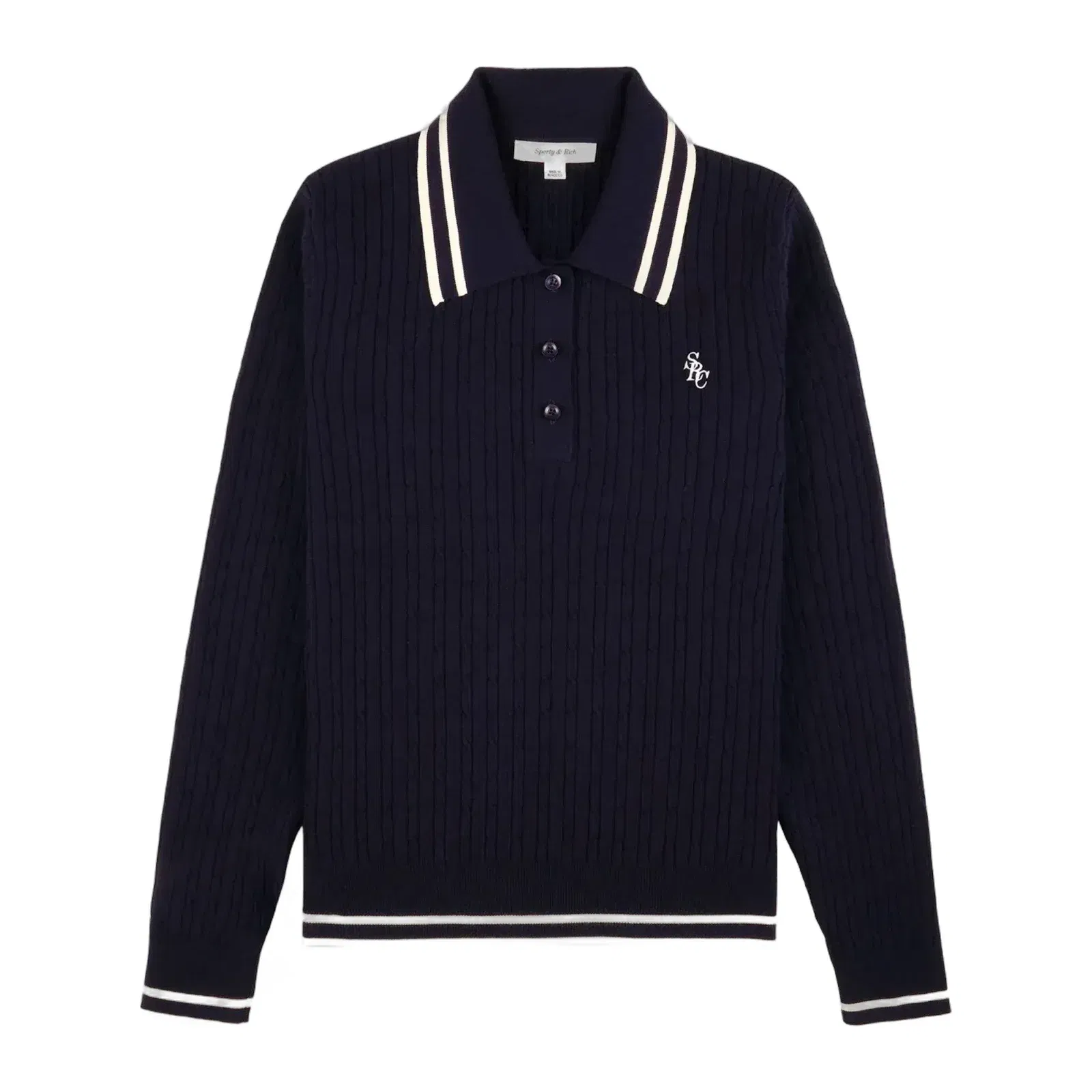 SPORTY & RICH SRC CABLEKINT POLO { NAVY/CREAM