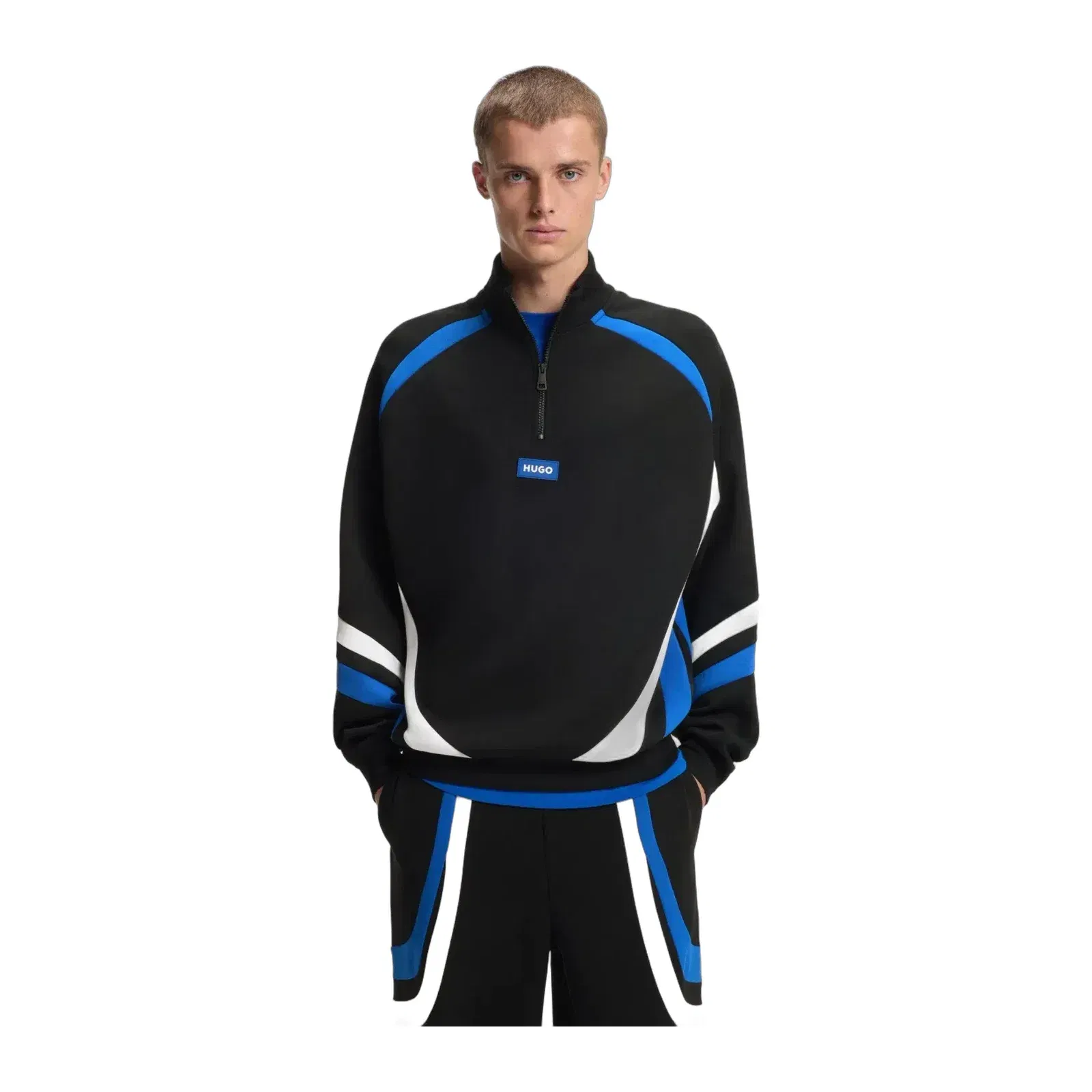 Hugo Stretch Cotton Sweatshirt With Colourful Panelling Black