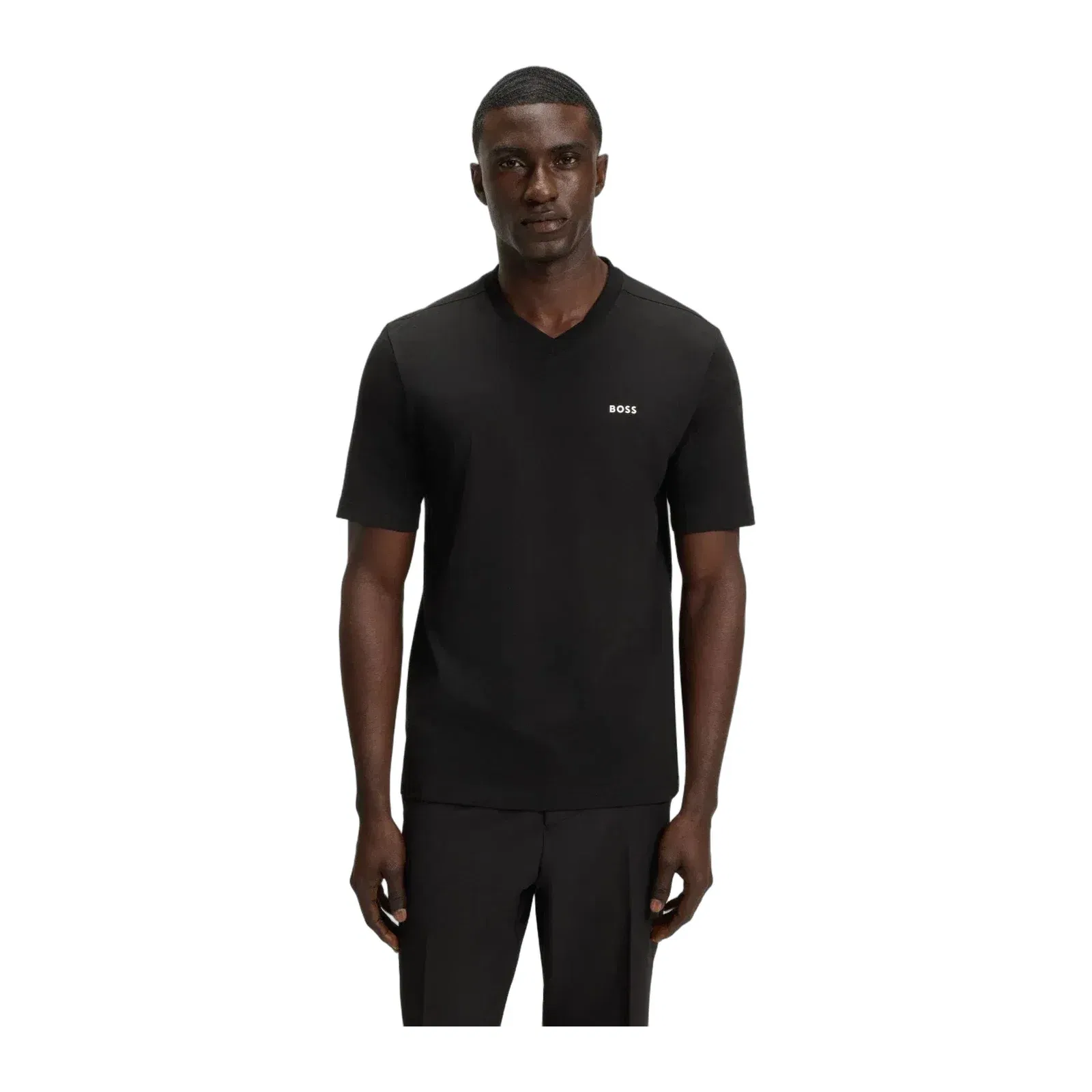 Boss Stretch Cotton Regular Fit T-Shirt With Contrast Logo Black