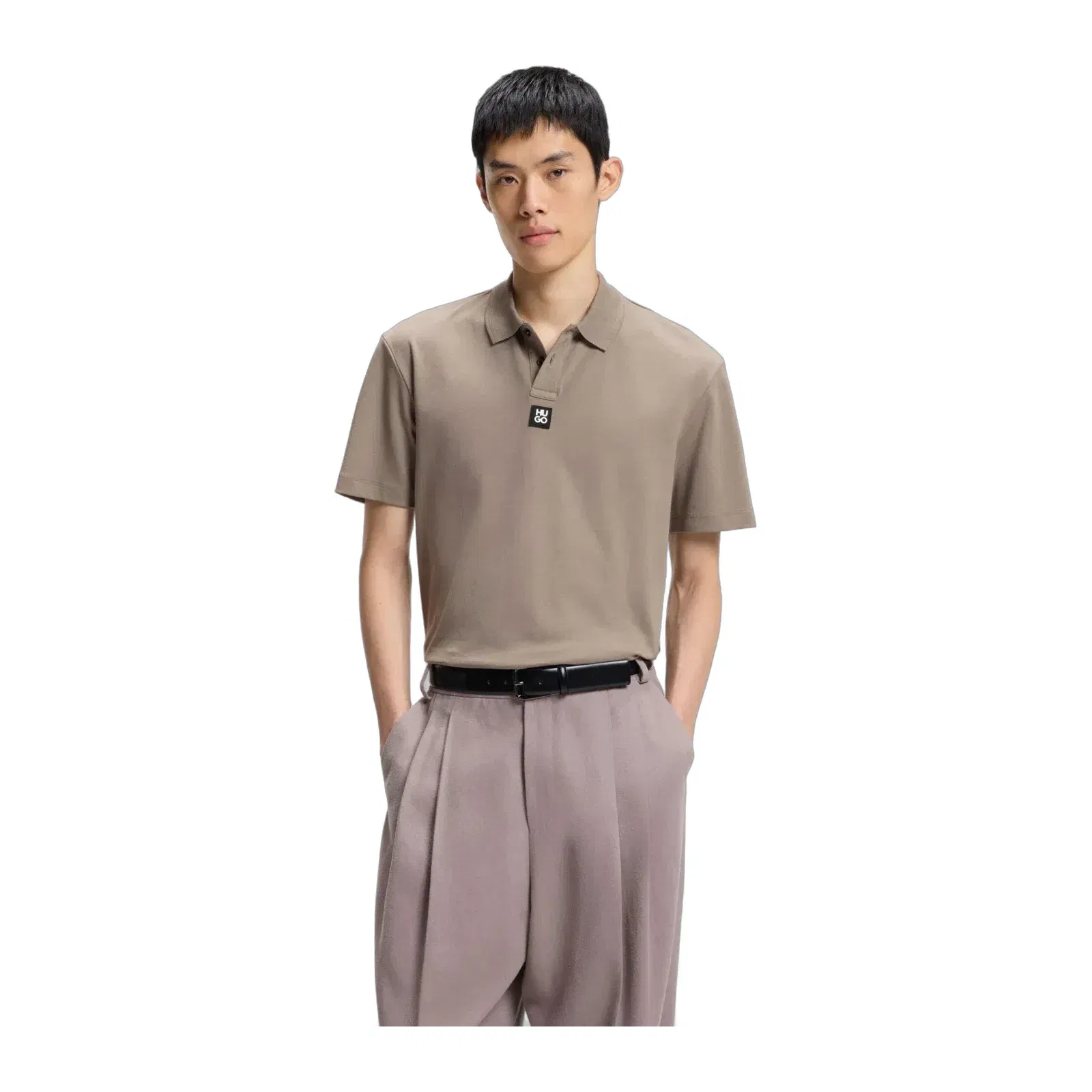 Hugo Stacked Logo Polo Shirt In Interlock Cotton Light Brown