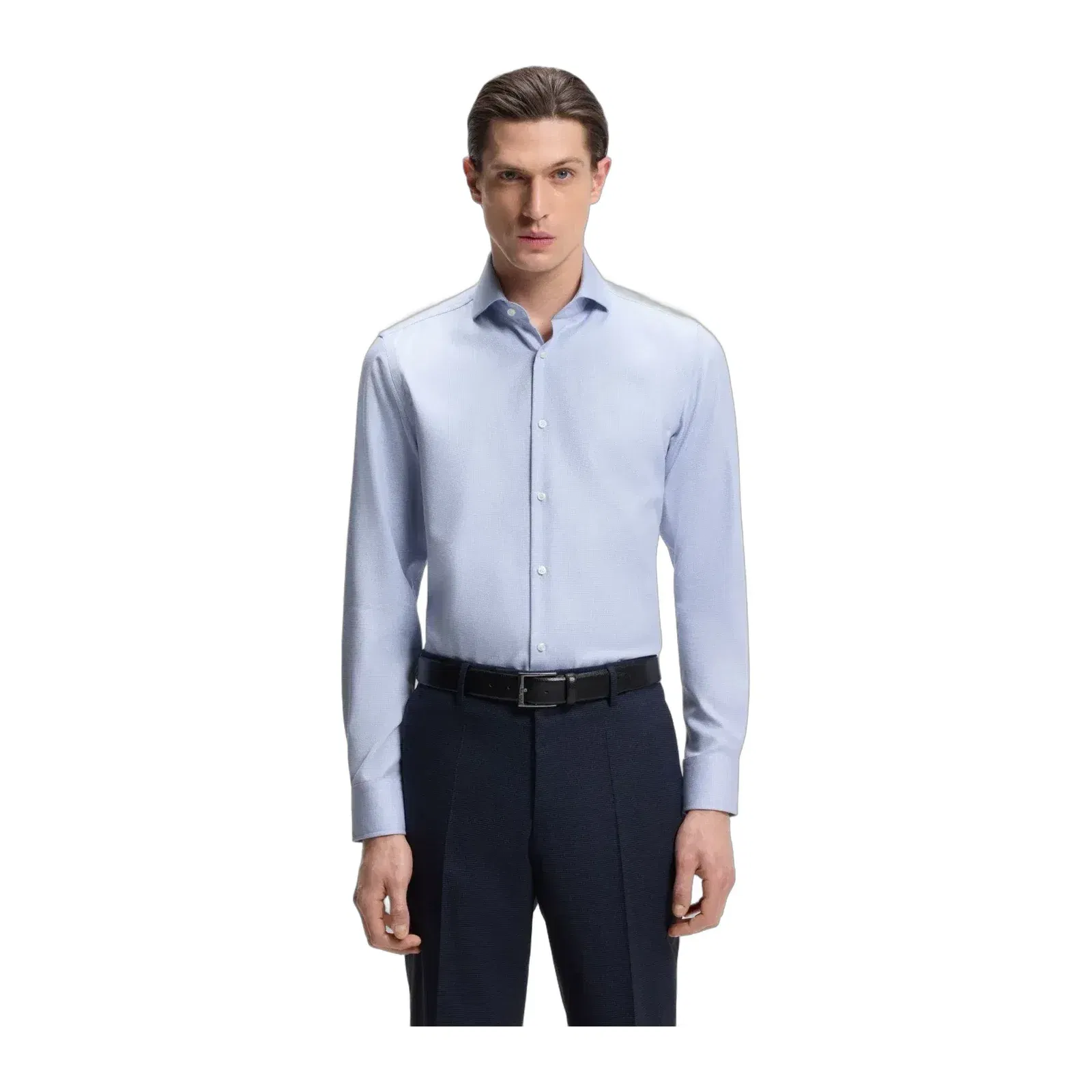 Boss Slim Fit Shirt In Structured Wrinkle Free Cotton Light Blue
