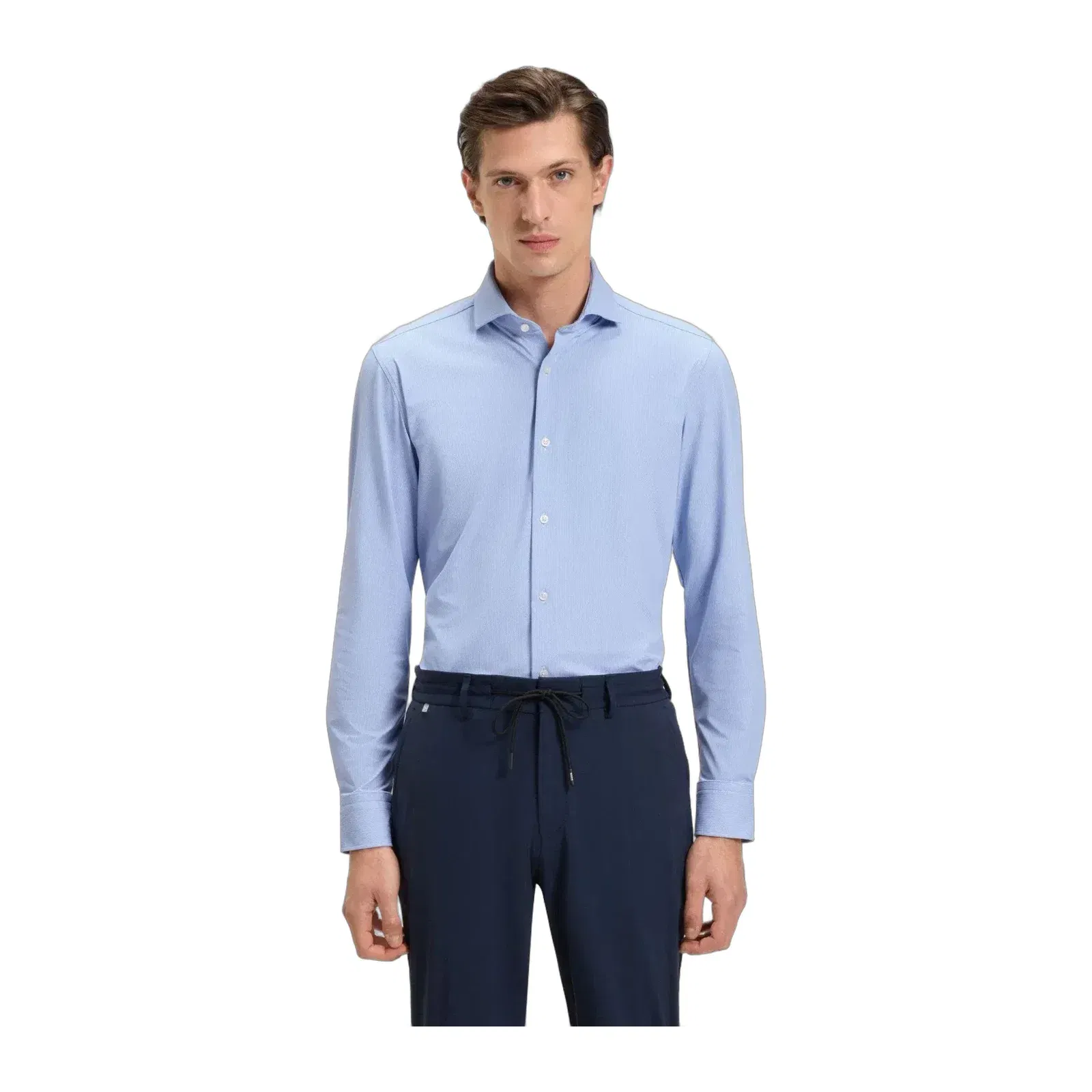 Boss Slim Fit Shirt In Structured Performance Stretch Jersey Blue