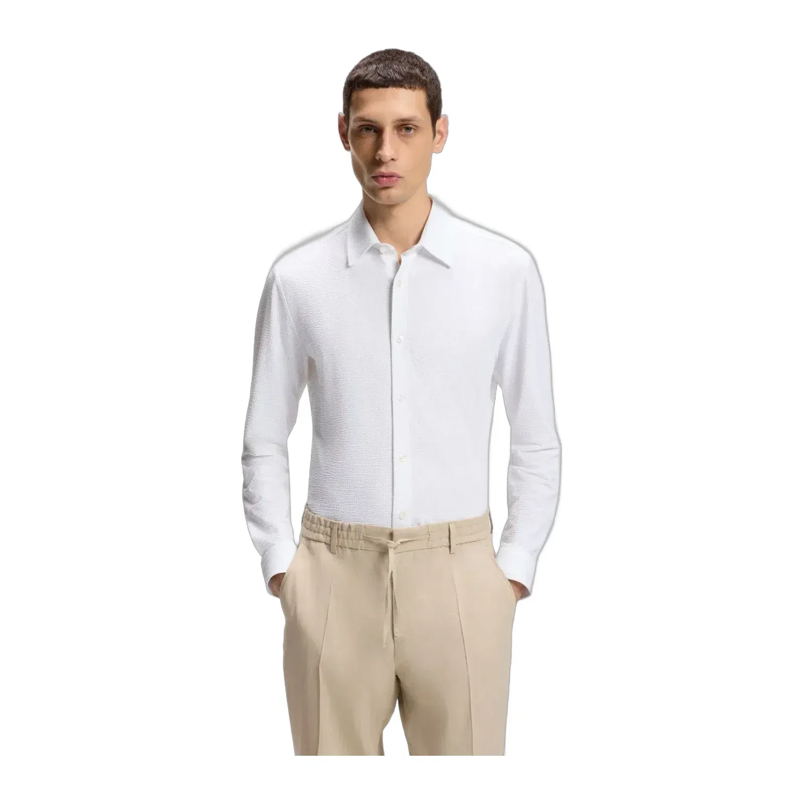 Boss Slim Fit Shirt In Italian Performance Stretch Seersucker White