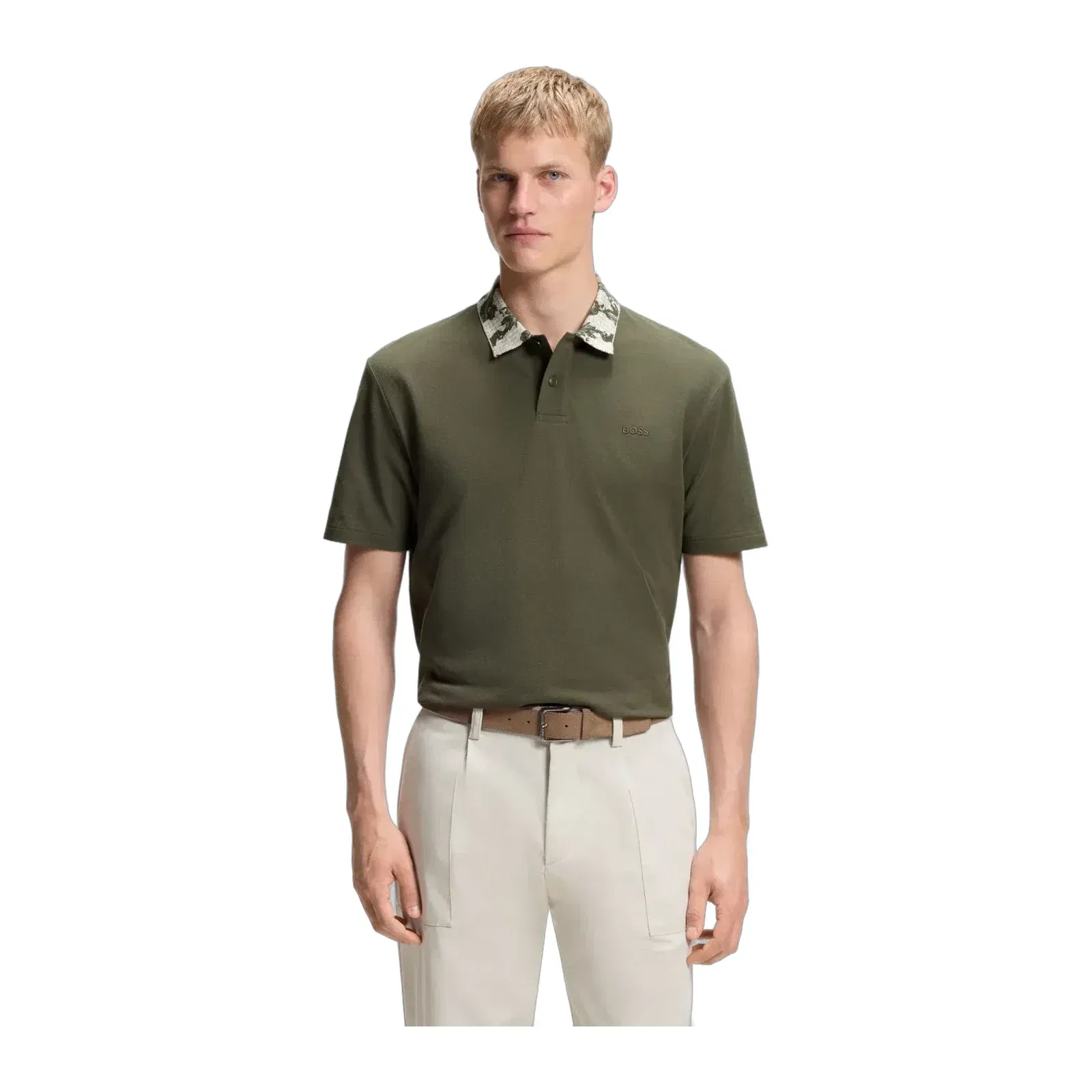 Boss Relaxed Fit Polo With Jacquard Collar Green