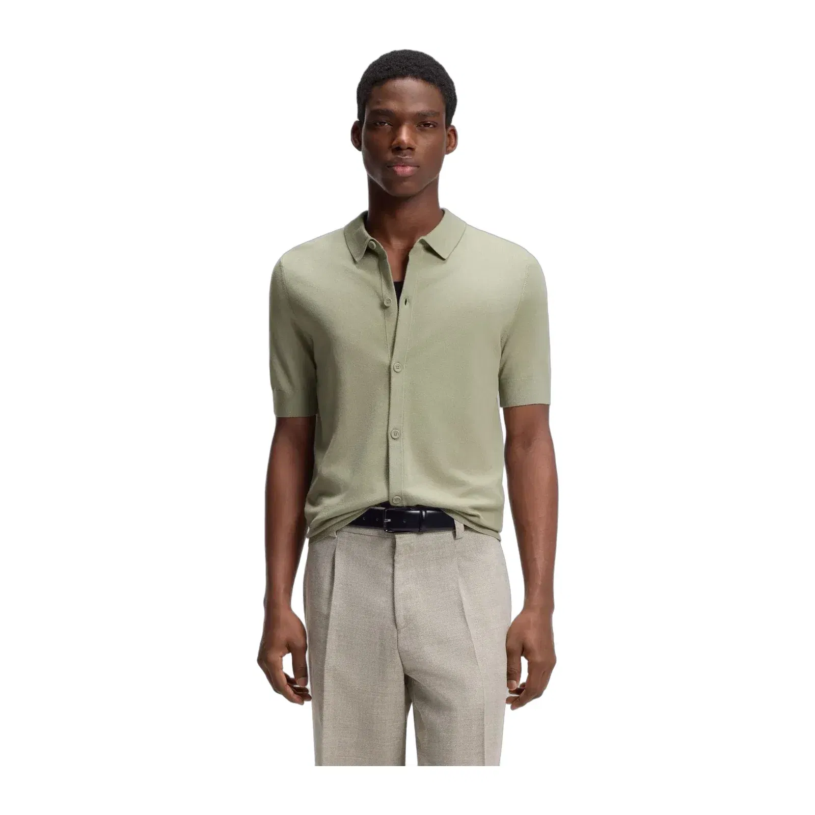 Hugo Regular Fit Shirt With Knitted Structure Light Green