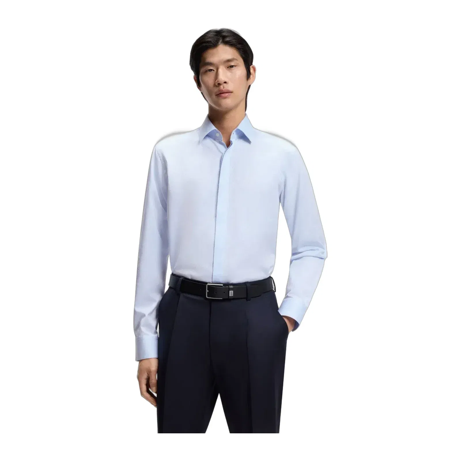 Boss Regular Fit Shirt In Italian Monogrammed Cotton Light Blue