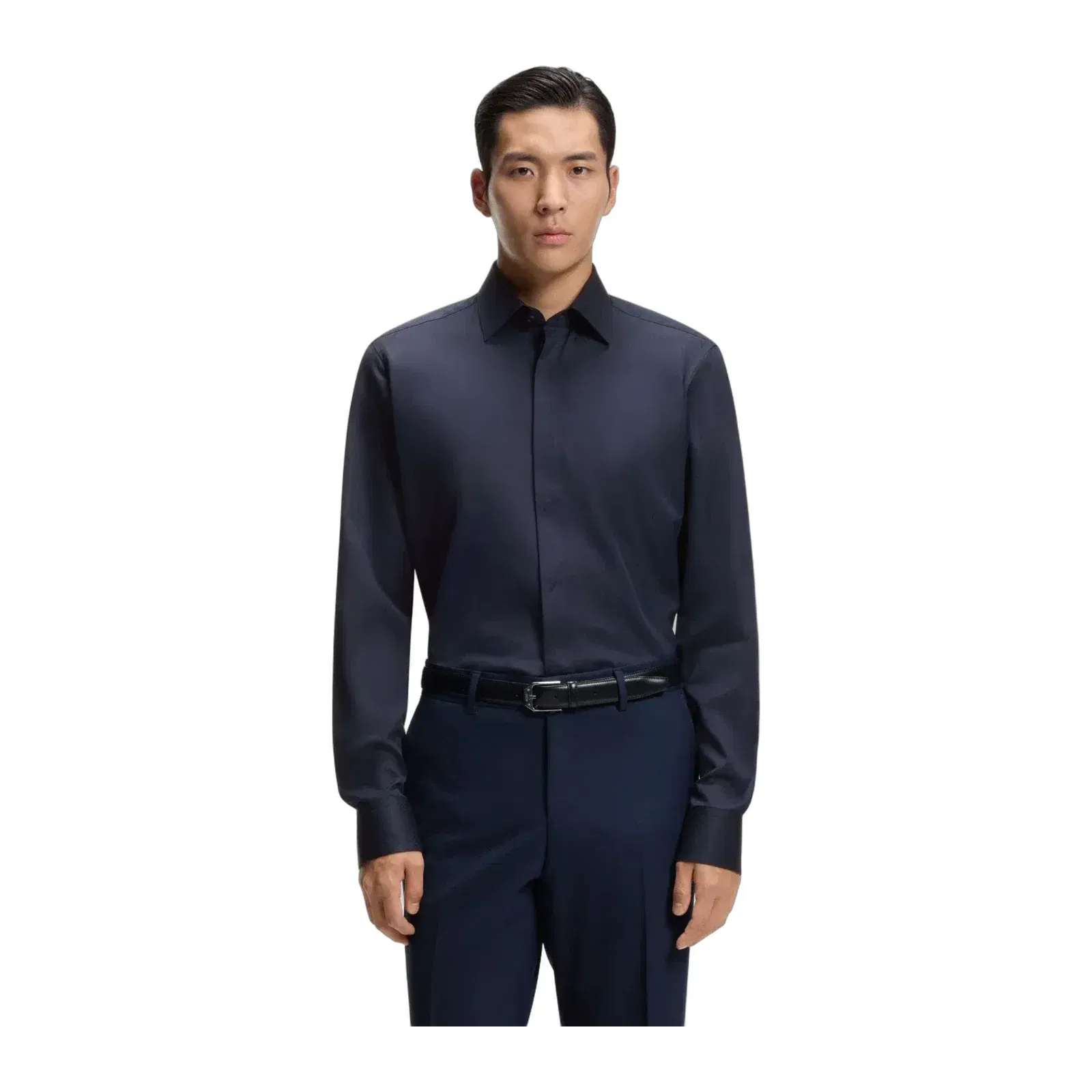 Boss Regular Fit Shirt In Italian Monogrammed Cotton Dark Blue