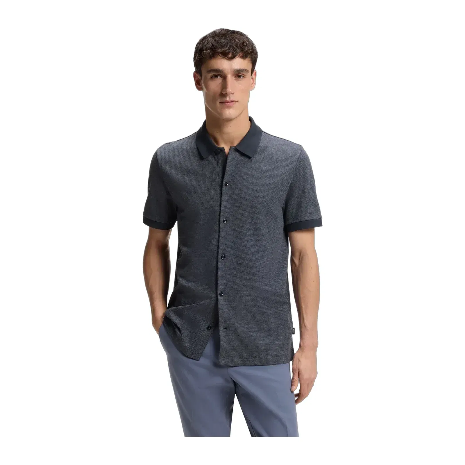 Boss Regular Fit Shirt In Bubble Structure Cotton Dark Blue